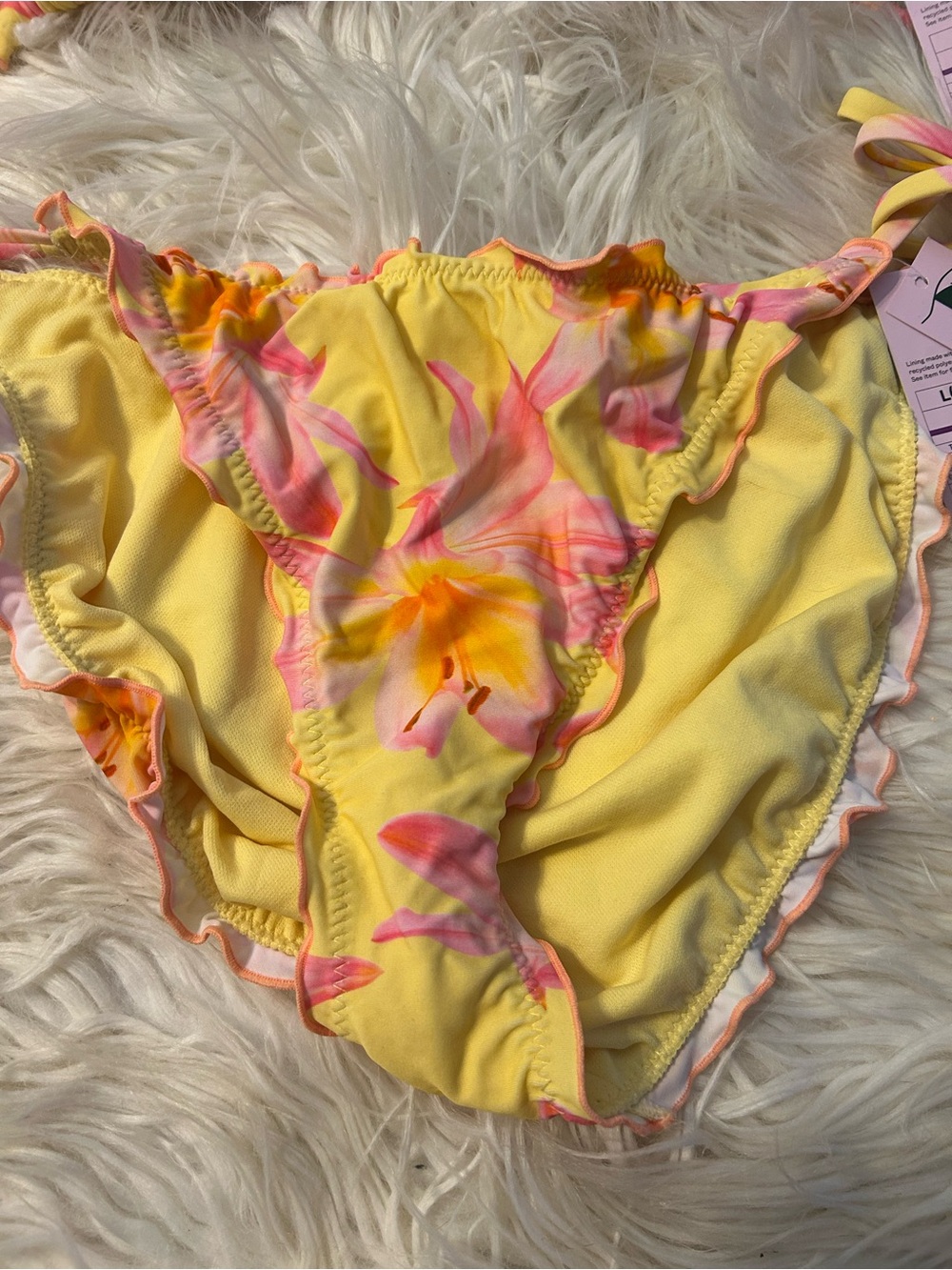 Yellow Pink Floral Ruffle Bikini Set - Picture 4 of 4